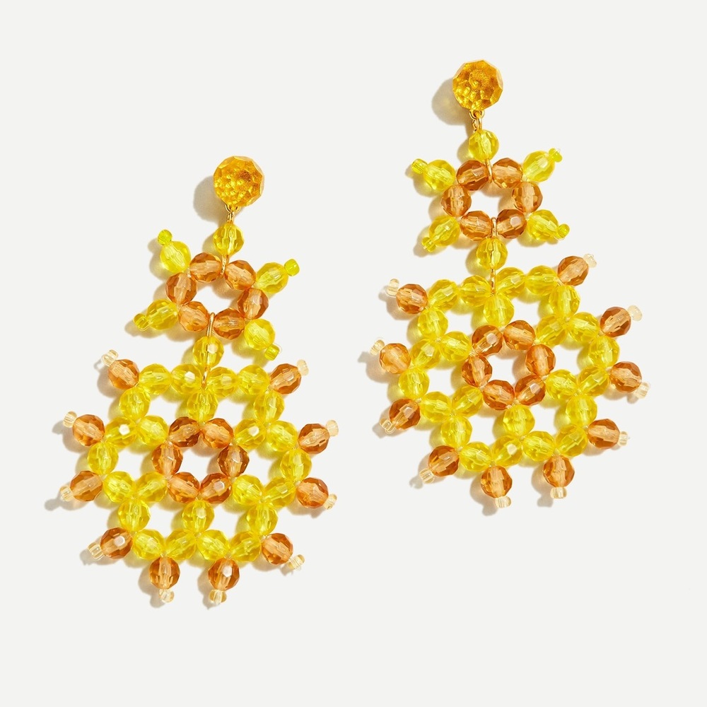 J. Crew Golden Sun Beaded Statement Earrings NWT - Picture 2 of 9